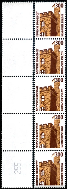 Bund 300 Pf, MiNr 1348y Mischpapier mit wenig Melierfasern, 5er Streifen, **