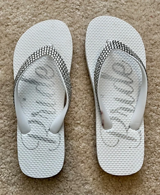 David's Bridal Crystal Bride Flip Flops Style BRIDEFF1, White, M