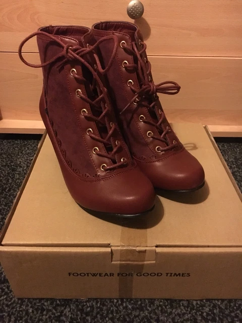 JOE BROWNS VICTORIAN Style Crimson Ankle Boots Size Brand New In