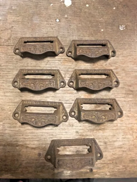 ORNATE c1880 SET of 7 matching authentic VICTORIAN cabinet pull hardware 2 7/8”