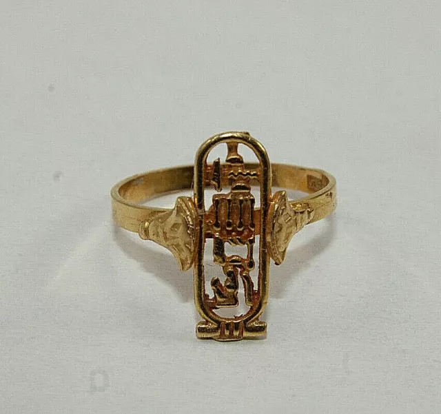Egyptian Nefertiti Cartouche Ring Gold 18K Stamped Pharaonic 2.2 Gr all sizes