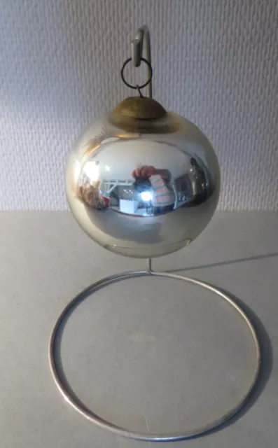 Ancienne Boule De Noël  Pour Sapin  En Verre  Soufflé Églomisé Goetzenbruck