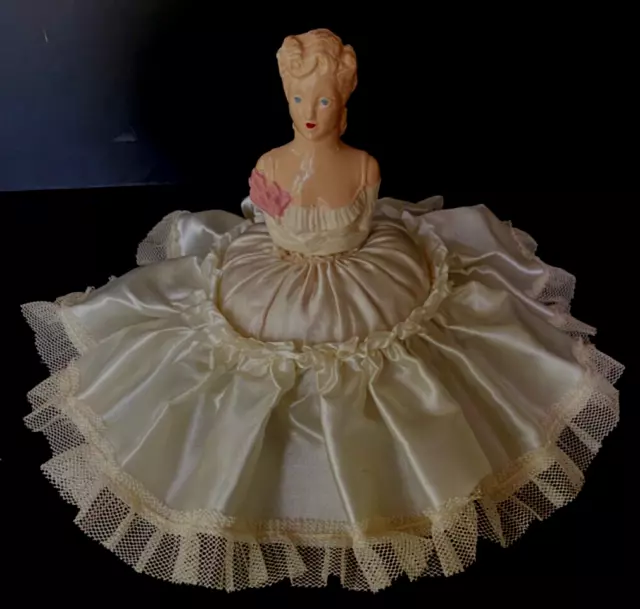 Old Antique Boudoir Half Doll Needle Pin Cushion Porcelain German Figurine 6"