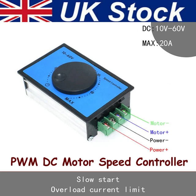 DC 10-60V 12V 18V 24V 48V 20A PWM DC Motor Speed Controller Soft Start ...