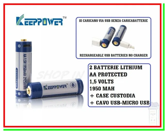 2 batterie ricaricabili AA 1,5v litio 2925mWh 1950mAh pile stilo ricarica USB