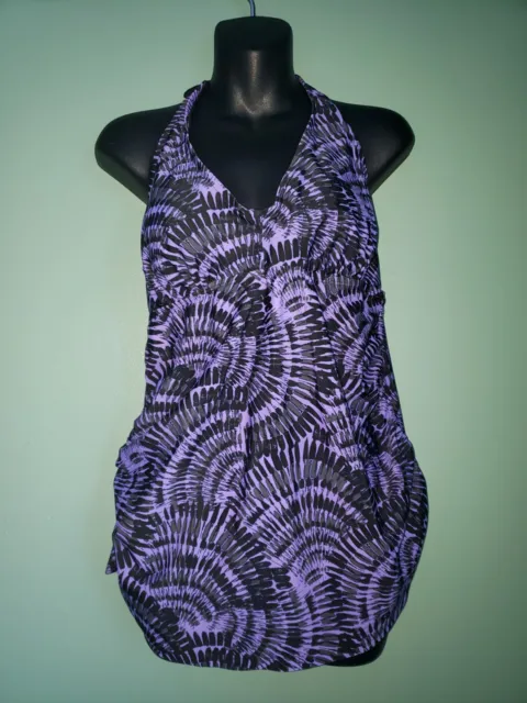 Liz Lange Maternity Purple Black Halter Swim Suit Bathing Swimsuit Tank Top M