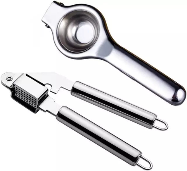 Garlic Press and Lemon Squeezer Set, Multifunctional Stainless Steel Garlic Pres