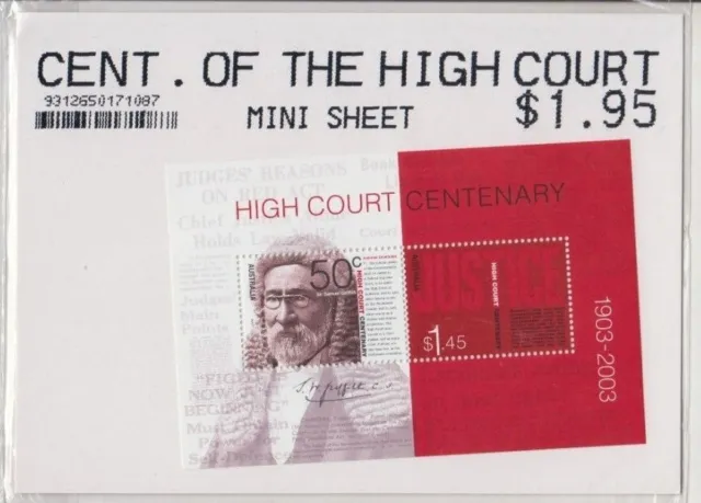 Stamps 2003 Australia High Court Justice $1.95 mini sheet in collector's pack