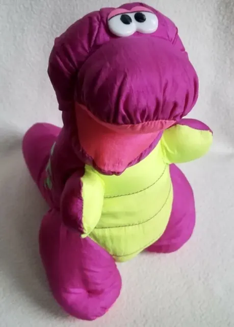 Vtg 90s Purple Dinosaur Puffalump Soft Toy Stuffed Animal Fisher Price No Squeak