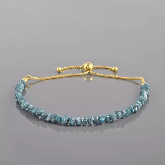 Natural Rough Blue Diamond Beads Nuggets Adjustable Slider Bolo Chain Bracelet