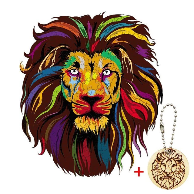 Animals Lion Colorful DIY Toys Adults Kids Educational Wooden 3D Jigsaw Puzzle