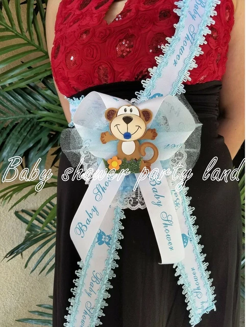 Banda De Baby Shower 'Mom To Be It's A Boy' - Azul Con Sonajero, Lazos Y Corsage Artesanal