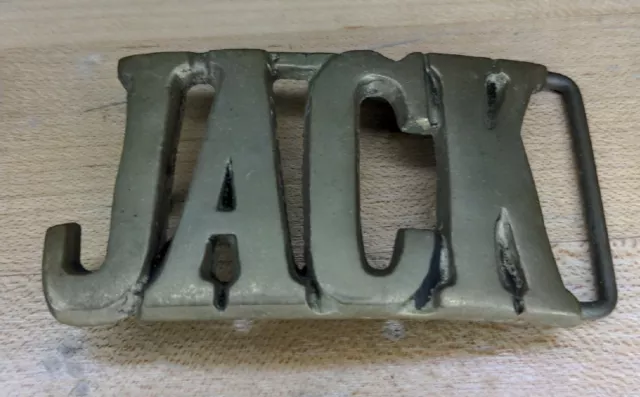 Vintage JACK Belt Buckle Solid Brass Nick name plate cut out bold font letters