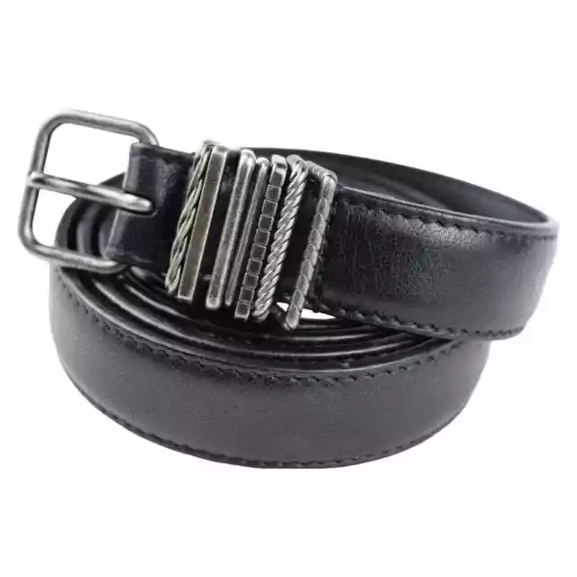 Saint Laurent Black Italian Leather Cintura Belt Silver-Tone Hardware Size 95/38