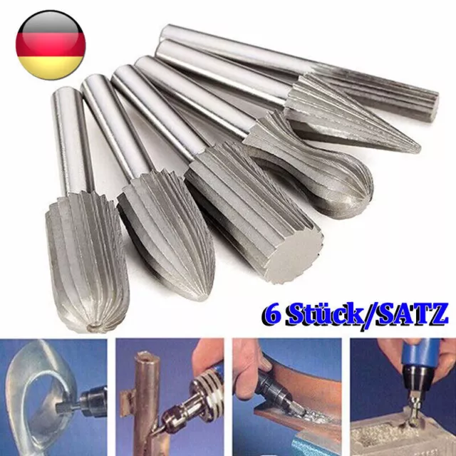 6tlg Set Frässtift Hartmetallfräser Wolframcarabid Fräser HM Schaftfräser 6mm