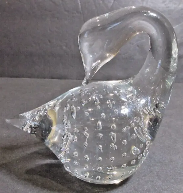 VINTAGE Clear Art Glass Swan Paperweight Figurine Bullicante Controlled Bubbles
