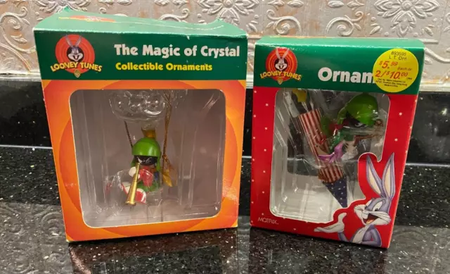 Vtg (2) Looney Tunes Marvin The Martian Ornaments The Magic Of Crystal & Rocket