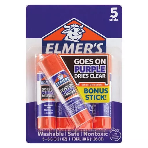 ELMER'S WASHABLE DISAPPEARING Purple School Glue Sticks, 0.21 Oz,5