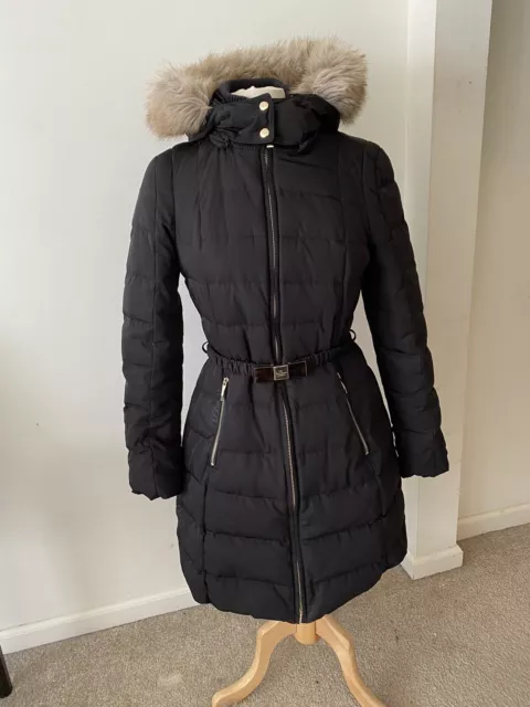 Kate Spade Down Belted Coat W/ Faux Fur Trim Sz M