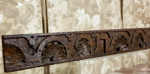 17 th C Flower scroll wood carving pediment Antique french architectural salvage 3