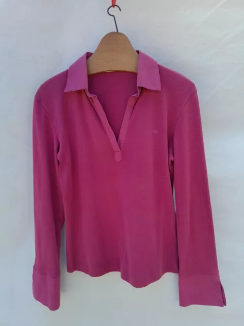 Thomas Burberry Polo Shirt Women's Medium Raspberry Made in Spain Cotton Cuffs