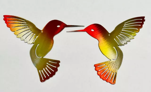 Hummingbird Pair (Left & Right) - Metal Wall Art - Fire Tinged 6" x 6"