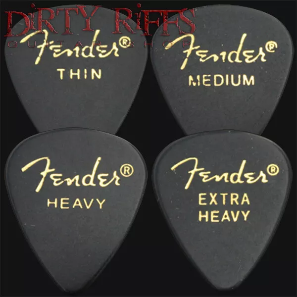 12 Fender Classic Celluloid Guitar Picks Black - Thin, Medium, Heavy or X Heavy