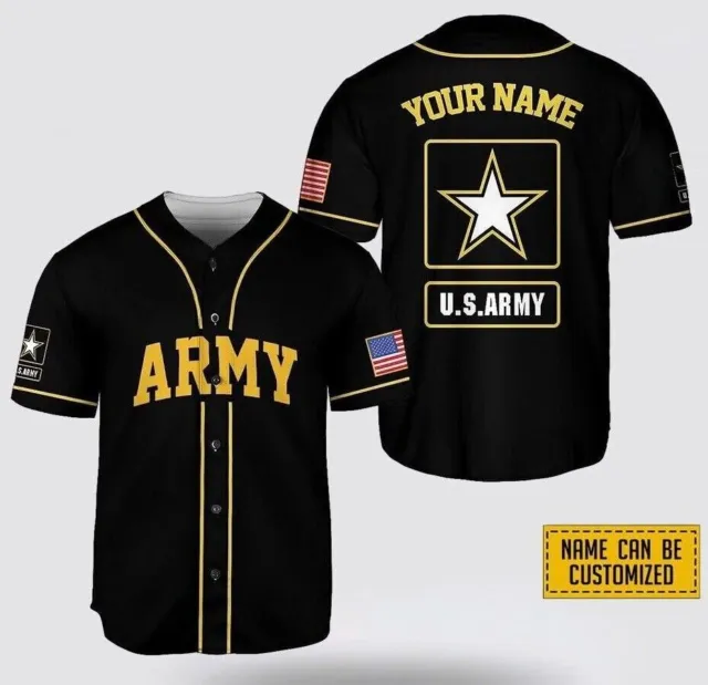 Custom Name US Army Rank Veteran American Flag 3D Baseball Jersey Shirt Us Size