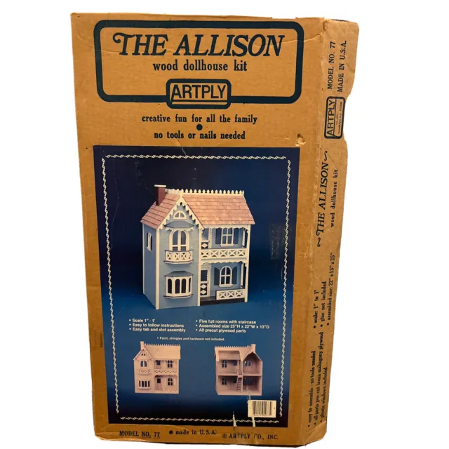 VINTAGE THE ALLISON Wooden Dollhouse Kit By Artply-No.77-Made in USA ...