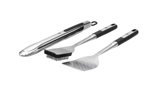 CHEF CUISINE BBQ Grillbesteck 3er Set Wender Zange Bürste Edelstahl Grillzubehör