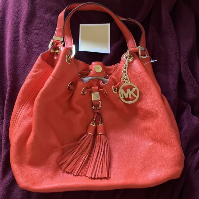 Michael Kors Orange Leather Camden Drawstring Shoulder Bag Brand NEW CONDITION