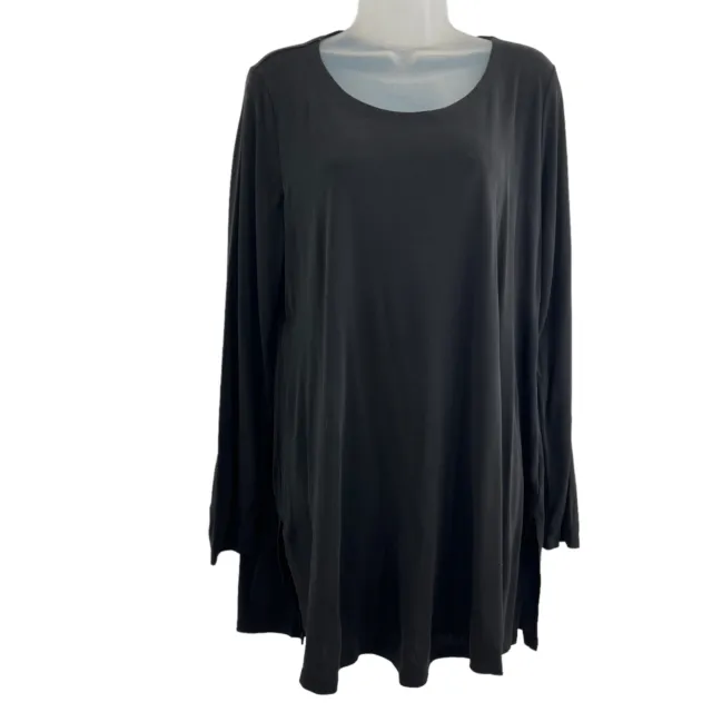 Eileen Fisher System Blouse Women's Size XL Black Silk Long Sleeve Boat Neck Top