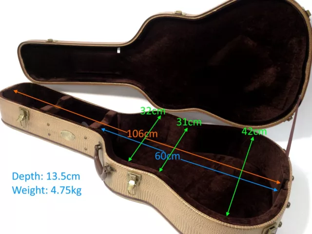 Premium HARD Case for Dreadnought Acoustic Guitar – Lockable. Arch-Top