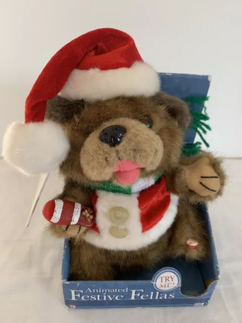 VNT GEMMY ANIMATED FESTIVE FELLAS PLUSH PUPPY SINGING MOVING w Batteries and Tag