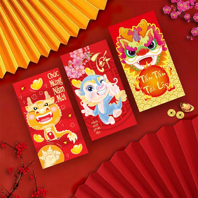6 pz 2024 borsa per soldi cinese lunga fortuna tasca rossa buste di carta Hongbao S1