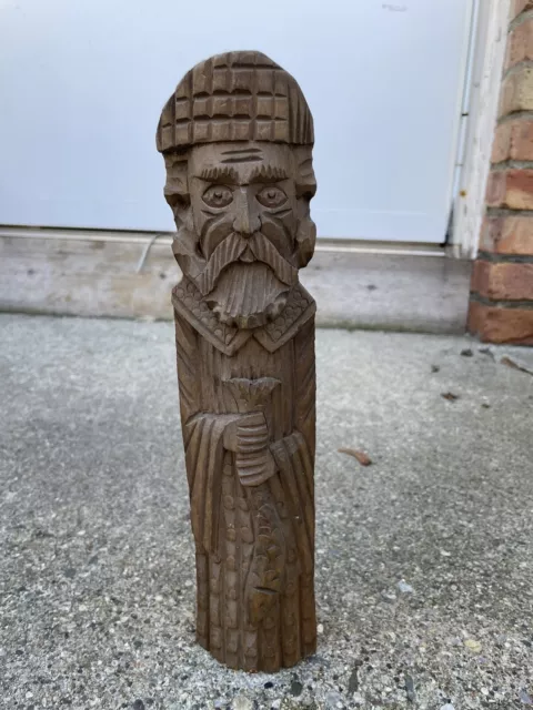 VTG Italian Hand Carved Wooden Wise Man Figure W/ Beard & Fish Wall Art 11.5”