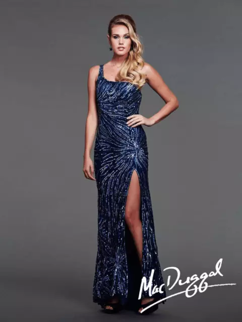 Mac Duggal Illusion Back Sequin Single Shoulder High Slit Long Prom Gown Size 6