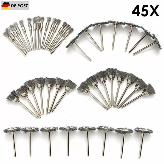 45x Scheibenbürste Für Dremel Stahldraht Bürsten Rad Feder Set Rundbürste W K2E8