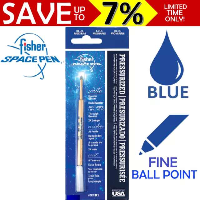 Fisher Space Pen Refill Parker Pen Style Ball Point Write UNDER Water FINE BLUE