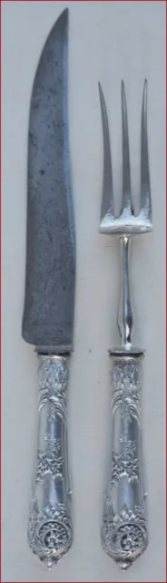 French Sterling Silver Carving Serving Set Rocaille Style Knife Fork Paris