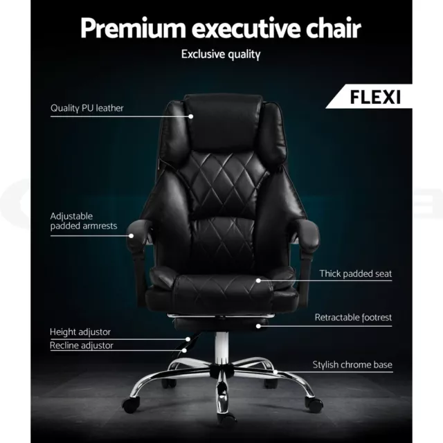 Artiss Executive Office Chair Leather Computer Desk Chairs Racer Recliner Black 3