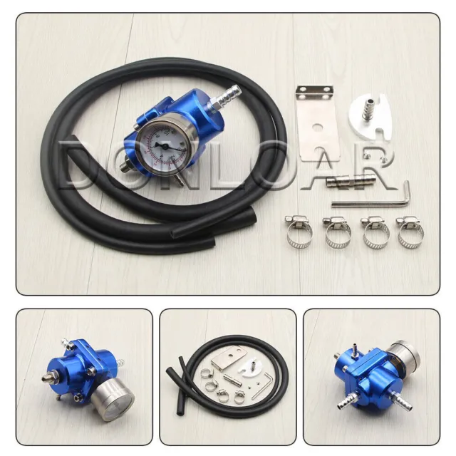 0-140 PSI Fuel Pressure Regulator, Universal Adjustable Fuel Pressure  Regulator Gauge Hose Kit(Blue)
