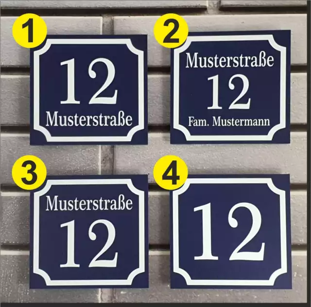 Hausnummer retro Hausnummernschild Straßenname individuell Wunschtext blau