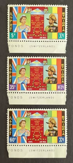 Ethiopia Set of 3 Airmail MNH OG w/ Selvege Sc# C86-C88  Queen Elizabeth II