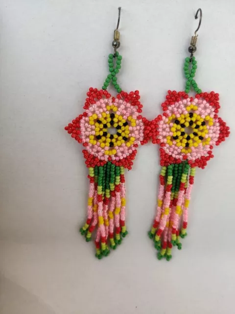Floral Beaded Earrings for Women Fashion Glass Earring, Ethnic