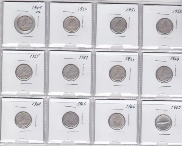 12 canada Silver Ten Cents 1947 to 1967