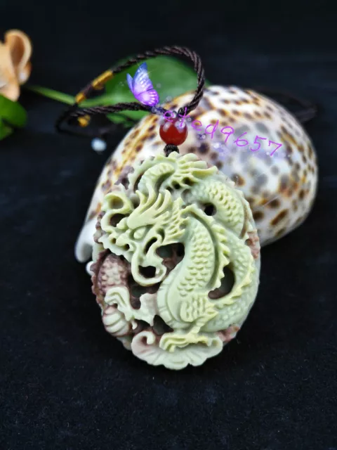 Natural Jade Dragon Necklace Pendant Fashion Chinese Hand Carved Lucky Amulet