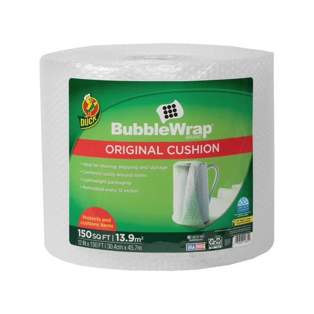 Duck Brand Original Bubble Wrap Cushioning, 12 in. x 150 ft., Clear