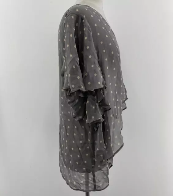 NWT Hinge Laura Grey Dot Print Sheer Silk SS Open Front Kimono Top Womens Sz M/L 2