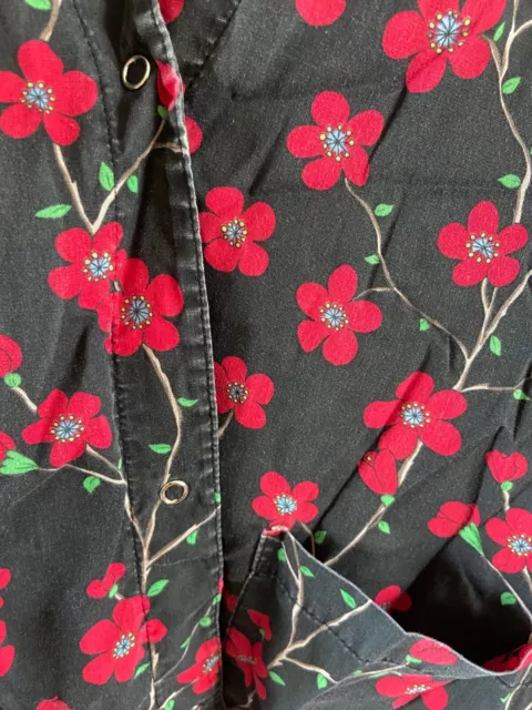 Womens XL Scrub jacket nursing uniform lab coat black red floral